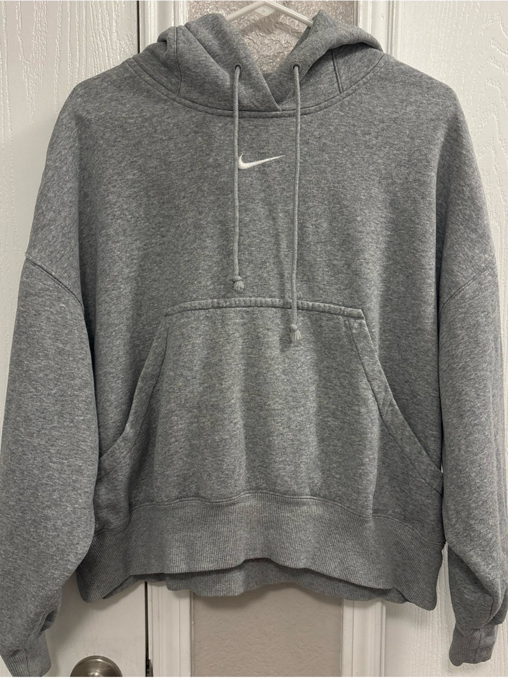 Nike Grey Heather Hoodie with White Swoosh